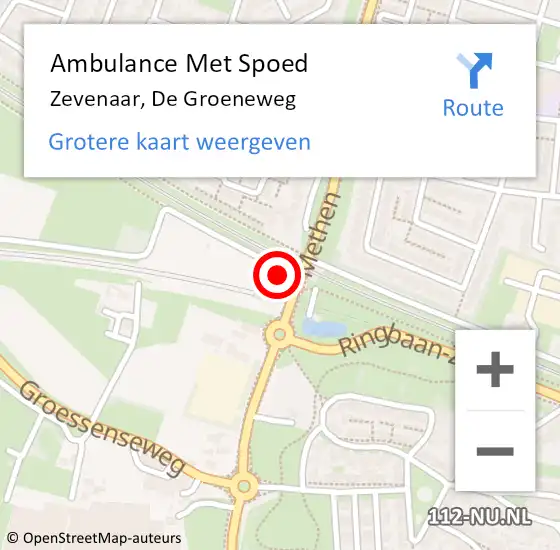 Locatie op kaart van de 112 melding: Ambulance Met Spoed Naar Zevenaar, De Groeneweg op 1 februari 2018 07:58