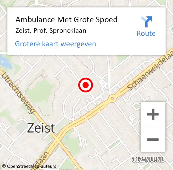 Locatie op kaart van de 112 melding: Ambulance Met Grote Spoed Naar Zeist, Prof. Sproncklaan op 1 februari 2018 08:20