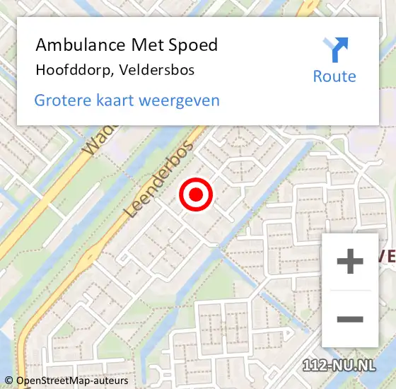 Locatie op kaart van de 112 melding: Ambulance Met Spoed Naar Hoofddorp, Veldersbos op 1 februari 2018 08:51