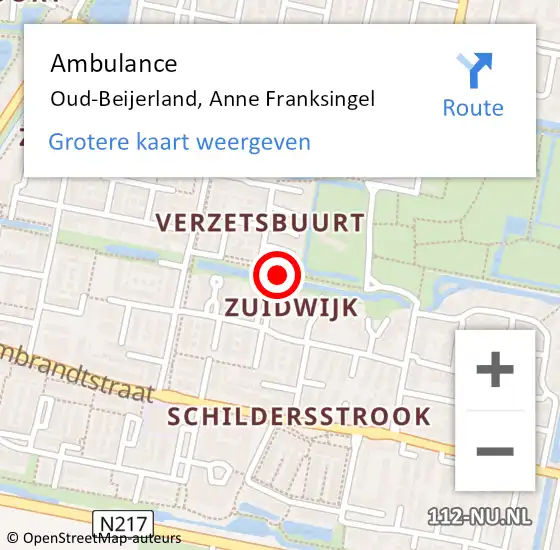 Locatie op kaart van de 112 melding: Ambulance Oud-Beijerland, Anne Franksingel op 1 februari 2018 09:12