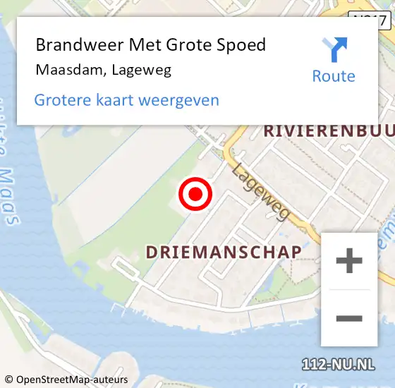 Locatie op kaart van de 112 melding: Brandweer Met Grote Spoed Naar Maasdam, Lageweg op 1 februari 2018 09:24