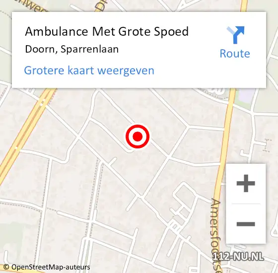 Locatie op kaart van de 112 melding: Ambulance Met Grote Spoed Naar Doorn, Sparrenlaan op 1 februari 2018 10:21