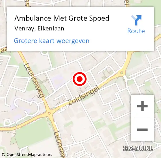 Locatie op kaart van de 112 melding: Ambulance Met Grote Spoed Naar Venray, Eikenlaan op 1 februari 2018 11:17