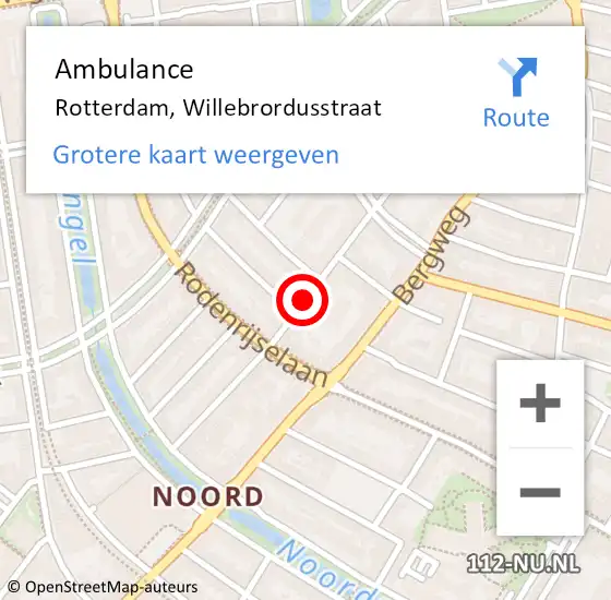 Locatie op kaart van de 112 melding: Ambulance Rotterdam, Willebrordusstraat op 1 februari 2018 11:33