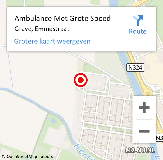 Locatie op kaart van de 112 melding: Ambulance Met Grote Spoed Naar Grave, Emmastraat op 1 februari 2018 12:01