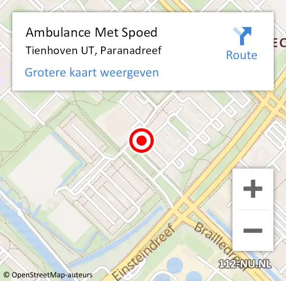 Locatie op kaart van de 112 melding: Ambulance Met Spoed Naar Tienhoven UT, Paranadreef op 1 februari 2018 12:18