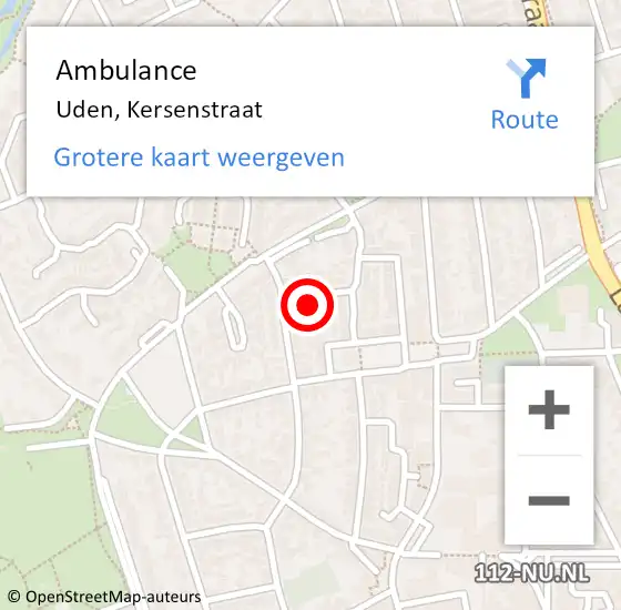 Locatie op kaart van de 112 melding: Ambulance Uden, Kersenstraat op 1 februari 2018 12:36