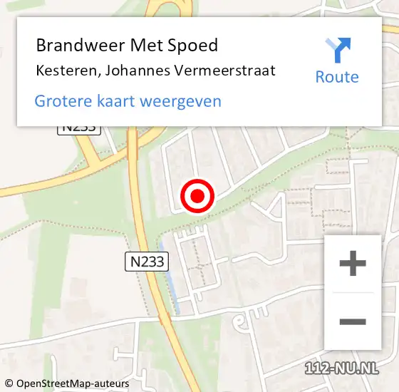 Locatie op kaart van de 112 melding: Brandweer Met Spoed Naar Kesteren, Johannes Vermeerstraat op 1 februari 2018 12:37