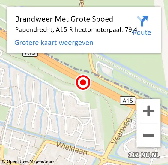 Locatie op kaart van de 112 melding: Brandweer Met Grote Spoed Naar Papendrecht, A15 R hectometerpaal: 79,4 op 1 februari 2018 12:45