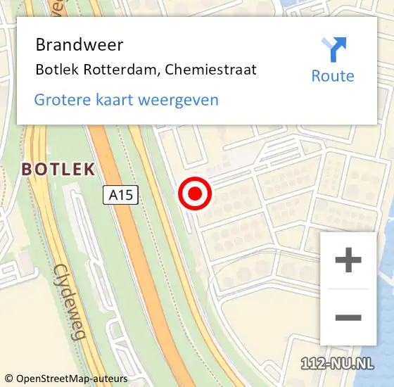 Locatie op kaart van de 112 melding: Brandweer Botlek Rotterdam, Chemiestraat op 1 februari 2018 13:05