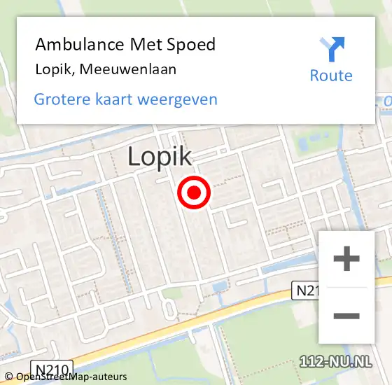 Locatie op kaart van de 112 melding: Ambulance Met Spoed Naar Lopik, Meeuwenlaan op 1 februari 2018 14:08