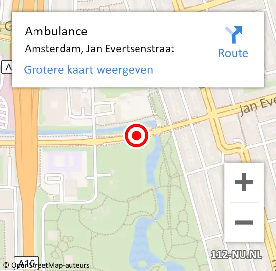 Locatie op kaart van de 112 melding: Ambulance Amsterdam, Jan Evertsenstraat op 1 februari 2018 14:26
