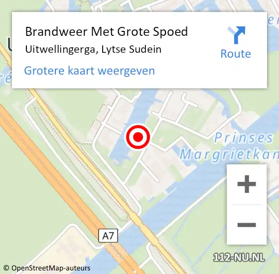 Locatie op kaart van de 112 melding: Brandweer Met Grote Spoed Naar Uitwellingerga, Lytse Sudein op 1 februari 2018 16:22