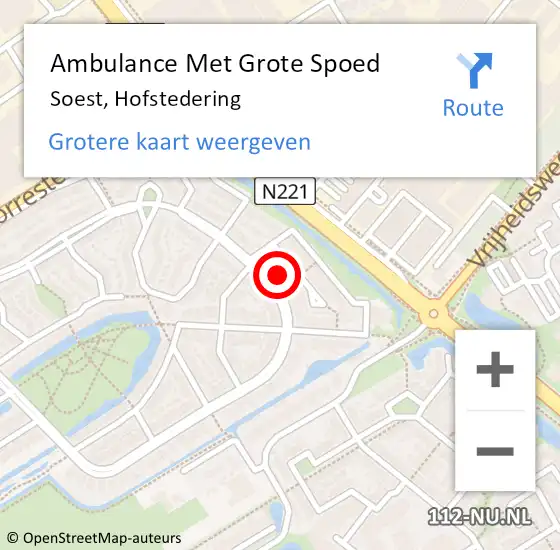 Locatie op kaart van de 112 melding: Ambulance Met Grote Spoed Naar Soest, Hofstedering op 1 februari 2018 17:35