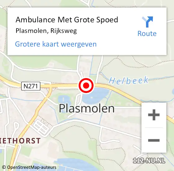 Locatie op kaart van de 112 melding: Ambulance Met Grote Spoed Naar Plasmolen, Rijksweg op 1 februari 2018 17:38