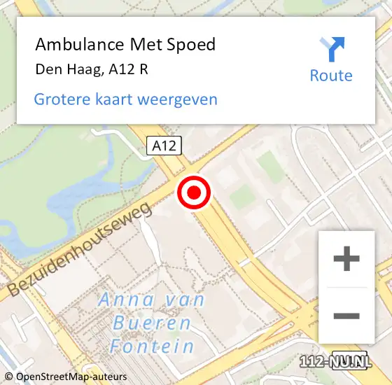Locatie op kaart van de 112 melding: Ambulance Met Spoed Naar Den Haag, A12 R op 1 februari 2018 17:47