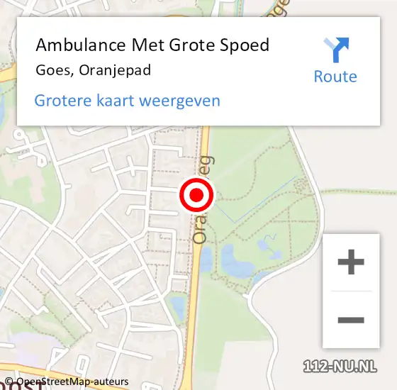 Locatie op kaart van de 112 melding: Ambulance Met Grote Spoed Naar Goes, Oranjepad op 1 februari 2018 19:53