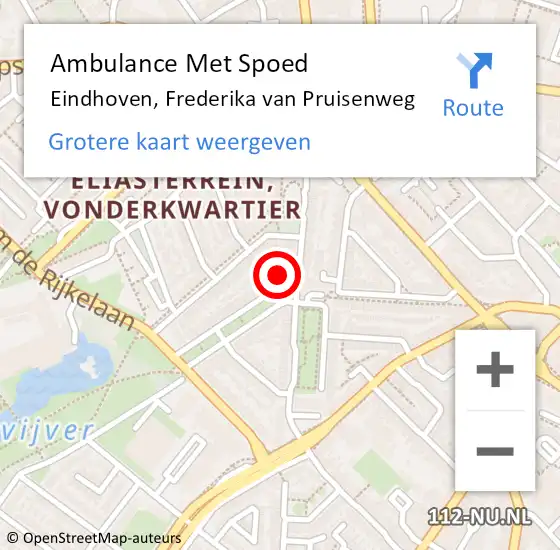 Locatie op kaart van de 112 melding: Ambulance Met Spoed Naar Eindhoven, Frederika van Pruisenweg op 1 februari 2018 20:09
