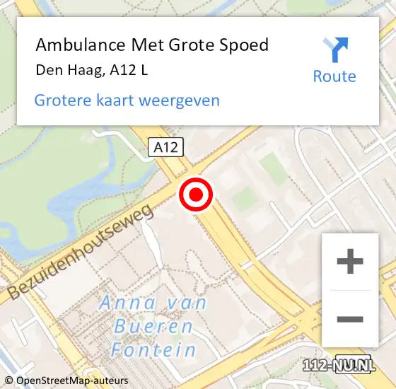 Locatie op kaart van de 112 melding: Ambulance Met Grote Spoed Naar Den Haag, A12 R op 1 februari 2018 20:14