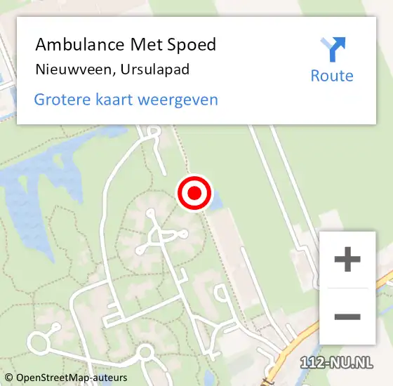 Locatie op kaart van de 112 melding: Ambulance Met Spoed Naar Nieuwveen, Ursulapad op 1 februari 2018 21:37
