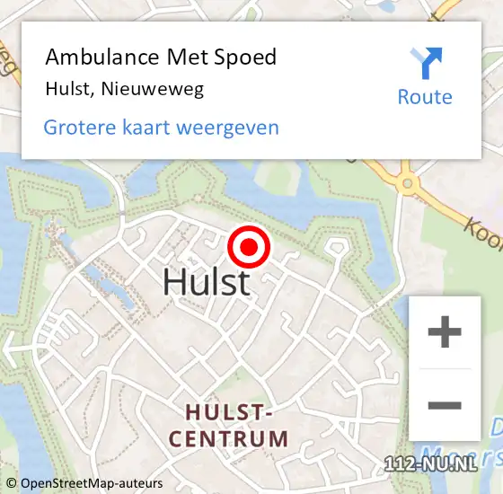 Locatie op kaart van de 112 melding: Ambulance Met Spoed Naar Hulst, Nieuweweg op 1 februari 2018 22:36