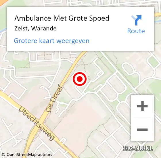 Locatie op kaart van de 112 melding: Ambulance Met Grote Spoed Naar Zeist, Warande op 1 februari 2018 22:46