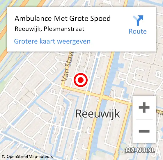 Locatie op kaart van de 112 melding: Ambulance Met Grote Spoed Naar Reeuwijk, Plesmanstraat op 1 februari 2018 22:55