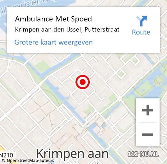 Locatie op kaart van de 112 melding: Ambulance Met Spoed Naar Krimpen aan den IJssel, Putterstraat op 1 februari 2018 23:53