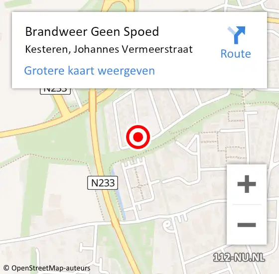 Locatie op kaart van de 112 melding: Brandweer Geen Spoed Naar Kesteren, Johannes Vermeerstraat op 2 februari 2018 00:16