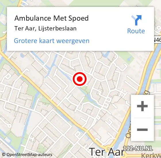 Locatie op kaart van de 112 melding: Ambulance Met Spoed Naar Ter Aar, Lijsterbeslaan op 2 februari 2018 00:55