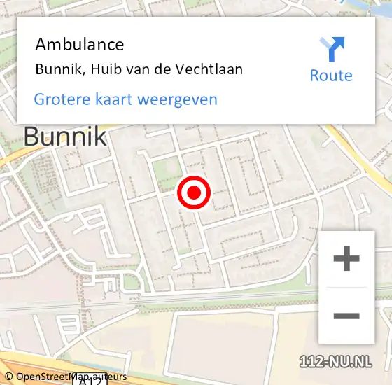 Locatie op kaart van de 112 melding: Ambulance Bunnik, Huib van de Vechtlaan op 2 februari 2018 02:22