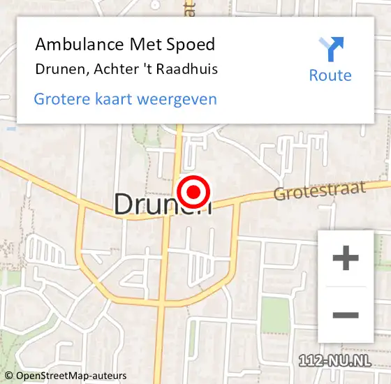 Locatie op kaart van de 112 melding: Ambulance Met Spoed Naar Drunen, Achter 't Raadhuis op 2 februari 2018 02:26