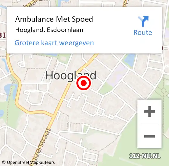 Locatie op kaart van de 112 melding: Ambulance Met Spoed Naar Hoogland, Esdoornlaan op 2 februari 2018 04:09