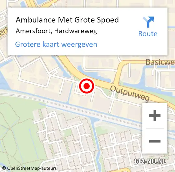 Locatie op kaart van de 112 melding: Ambulance Met Grote Spoed Naar Amersfoort, Hardwareweg op 2 februari 2018 07:51