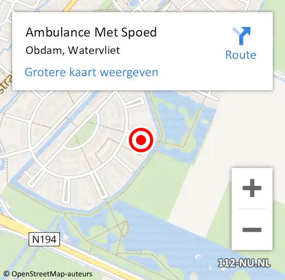 Locatie op kaart van de 112 melding: Ambulance Met Spoed Naar Obdam, Watervliet op 2 februari 2018 08:06