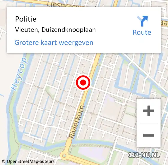 Locatie op kaart van de 112 melding: Politie Vleuten, Duizendknooplaan op 2 februari 2018 08:12