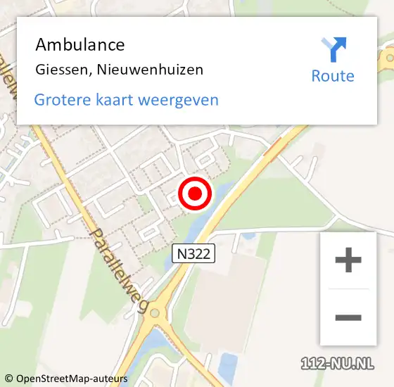 Locatie op kaart van de 112 melding: Ambulance Giessen, Nieuwenhuizen op 2 februari 2018 08:12