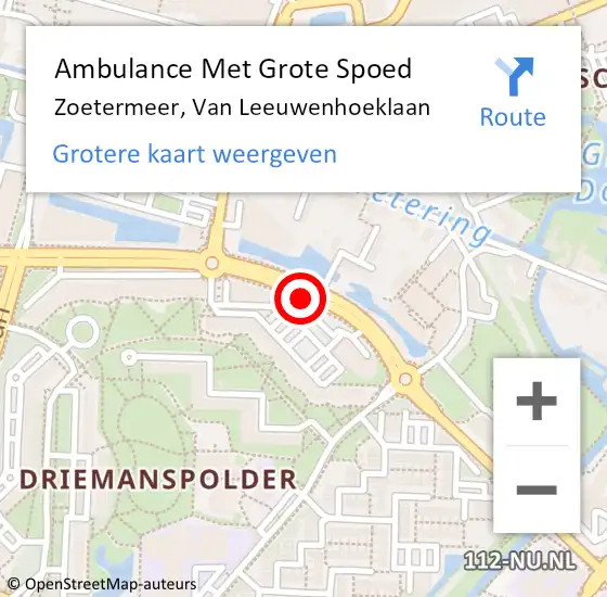 Locatie op kaart van de 112 melding: Ambulance Met Grote Spoed Naar Zoetermeer, Van Leeuwenhoeklaan op 2 februari 2018 08:45