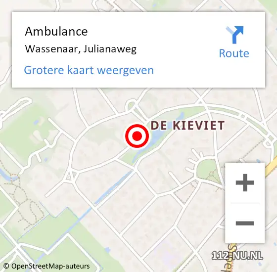 Locatie op kaart van de 112 melding: Ambulance Wassenaar, Julianaweg op 2 februari 2018 09:04