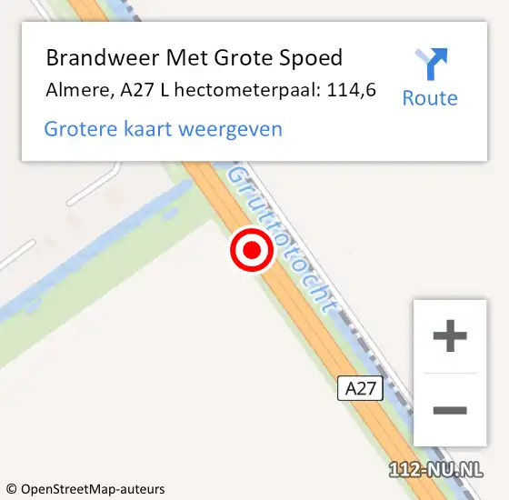 Locatie op kaart van de 112 melding: Brandweer Met Grote Spoed Naar Almere, A27 L hectometerpaal: 57,3 op 2 februari 2018 09:25