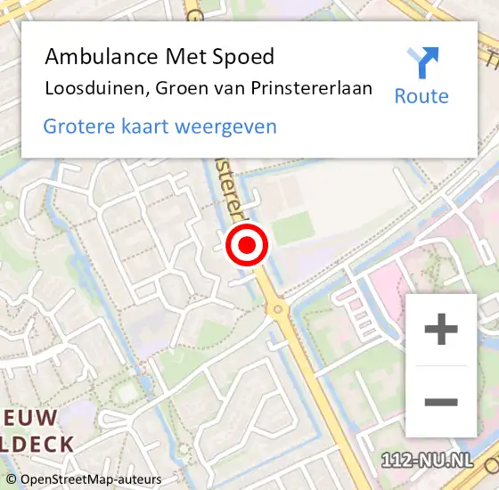 Locatie op kaart van de 112 melding: Ambulance Met Spoed Naar Loosduinen, Groen van Prinstererlaan op 2 februari 2018 10:59