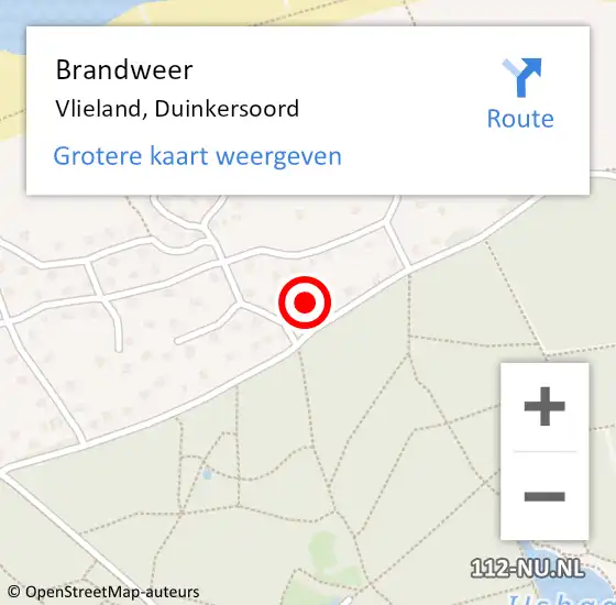 Locatie op kaart van de 112 melding: Brandweer Vlieland, Duinkersoord op 2 februari 2018 11:28