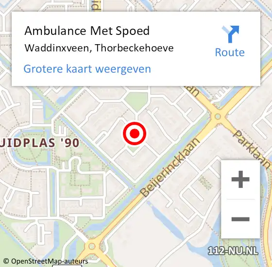 Locatie op kaart van de 112 melding: Ambulance Met Spoed Naar Waddinxveen, Thorbeckehoeve op 2 februari 2018 11:33