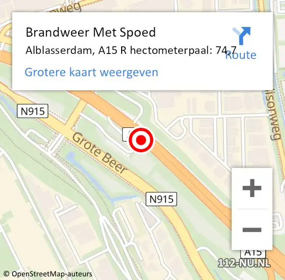 Locatie op kaart van de 112 melding: Brandweer Met Spoed Naar Alblasserdam, A15 R hectometerpaal: 75,5 op 2 februari 2018 12:06