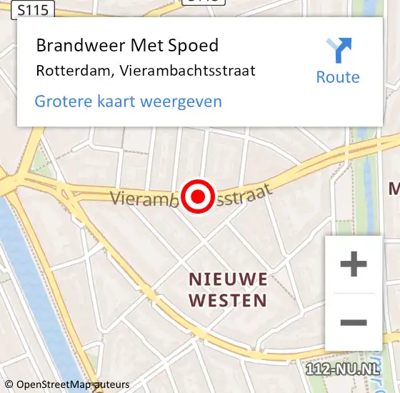 Locatie op kaart van de 112 melding: Brandweer Met Spoed Naar Rotterdam, Vierambachtsstraat op 2 februari 2018 14:12