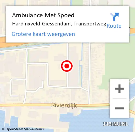 Locatie op kaart van de 112 melding: Ambulance Met Spoed Naar Hardinxveld-Giessendam, Transportweg op 2 februari 2018 14:38