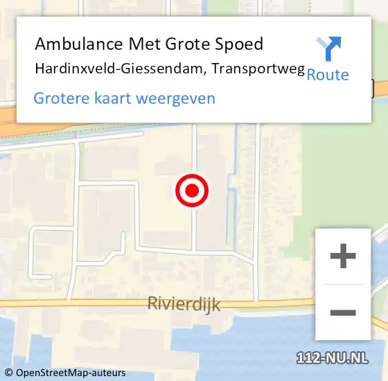 Locatie op kaart van de 112 melding: Ambulance Met Grote Spoed Naar Hardinxveld-Giessendam, Transportweg op 2 februari 2018 14:41