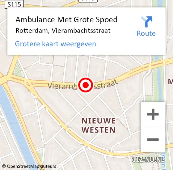 Locatie op kaart van de 112 melding: Ambulance Met Grote Spoed Naar Rotterdam, Vierambachtsstraat op 2 februari 2018 14:49