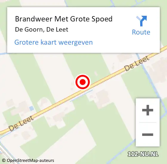 Locatie op kaart van de 112 melding: Brandweer Met Grote Spoed Naar De Goorn, De Leet op 15 februari 2014 00:56