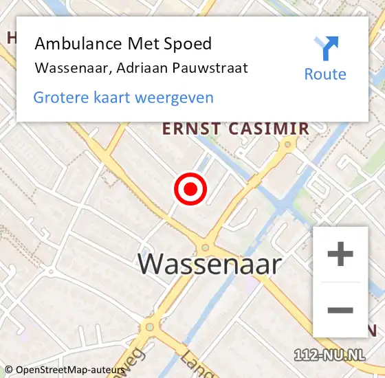 Locatie op kaart van de 112 melding: Ambulance Met Spoed Naar Wassenaar, Adriaan Pauwstraat op 2 februari 2018 16:28